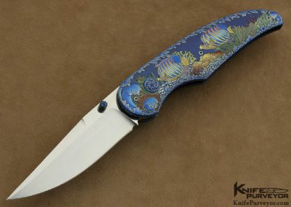 Gary Blanchard Custom Knife Sole Authorship Engraved Differentially Anodized Titanium Button Lock