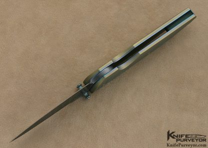 Gary Blanchard Custom Knife Sole Authorship Engraved Anodized Titanium & Devin Thomas Damascus Button Lock Folder - Image 7
