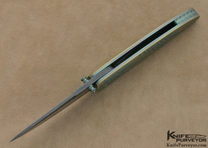 Gary Blanchard Custom Knife Sole Authorship Engraved Anodized Titanium & Devin Thomas Damascus Button Lock Folder - Image 5