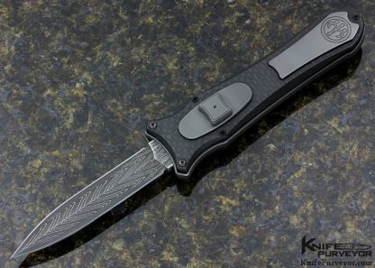 Gavin Hawk Custom Knife "OTF" Auto Deadlock with Polished Zirconium Inlays, Carbon Fiber & Devin Thomas Stainless Damascus Herringbone with a XHP Core