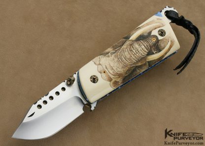 Gene Baskett Custom Knife 45 Caliber Pistol Grips Scrimshawed by "Garbo" Gary Williams Tail Lock