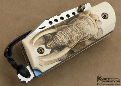 Gene Baskett Custom Knife 45 Caliber Pistol Grips Scrimshawed by "Garbo" Gary Williams Tail Lock - Image 4