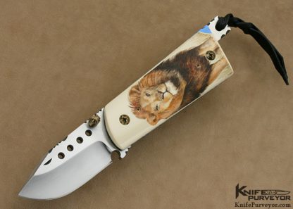 Gene Baskett Custom Knife Pre-ban Elephant Ivory 45 Caliber Pistol Grips Scrimshawed "Lion" by "Garbo" Gary Williams Tail Lock