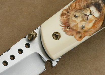 Gene Baskett Custom Knife Pre-ban Elephant Ivory 45 Caliber Pistol Grips Scrimshawed "Lion" by "Garbo" Gary Williams Tail Lock - Image 2