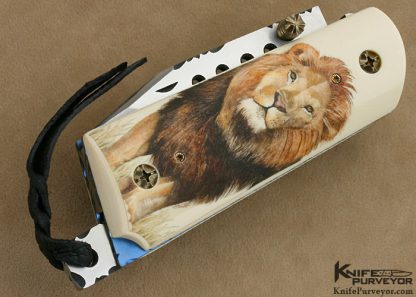 Gene Baskett Custom Knife Pre-ban Elephant Ivory 45 Caliber Pistol Grips Scrimshawed "Lion" by "Garbo" Gary Williams Tail Lock - Image 4