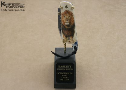 Gene Baskett Custom Knife Pre-ban Elephant Ivory 45 Caliber Pistol Grips Scrimshawed "Lion" by "Garbo" Gary Williams Tail Lock - Image 8