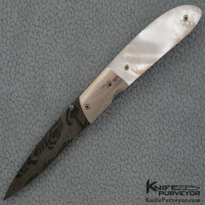 Bill Ogden Custom Knife Mother of Pearl & Damascus Linerlock