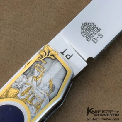 Rick Genovese Custom Knife Barrett Smythe Lapis Lazuli Interframe Lockback Engraved by Jon Robyn - Image 5