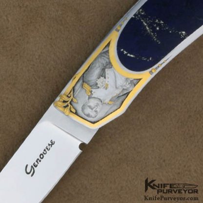Rick Genovese Custom Knife Barrett Smythe Lapis Lazuli Interframe Lockback Engraved by Jon Robyn - Image 2