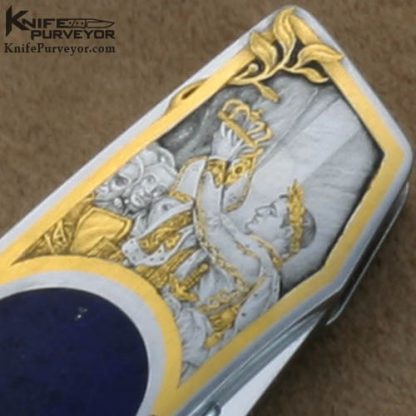 Rick Genovese Custom Knife Barrett Smythe Lapis Lazuli Interframe Lockback Engraved by Jon Robyn - Image 4