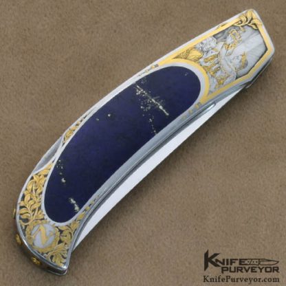 Rick Genovese Custom Knife Barrett Smythe Lapis Lazuli Interframe Lockback Engraved by Jon Robyn - Image 6