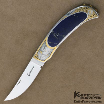 Rick Genovese Custom Knife Barrett Smythe Lapis Lazuli Interframe Lockback Engraved by Jon Robyn