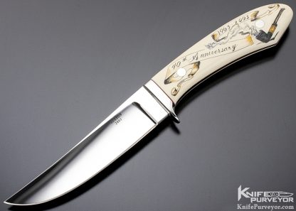 George Herron Custom Knife 1963-2003, 40 Year Anniversary 1 of 40 Scrimshawed by Sandra Brady 9522 Open