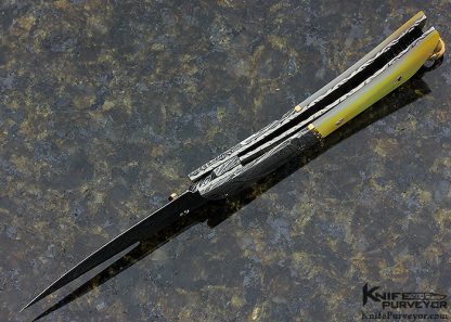 George Dailey Custom Knife Gold Lip Pearl & Damascus Linerlock - Image 5