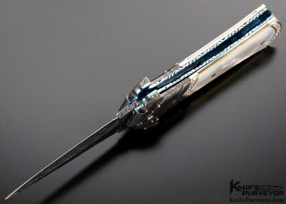 George Dailey Custom Knife Gentlemans Auto with Mother of Pearl and 34 Diamonds 25 Sapphires and Palladium Jerry Rados Blade - Image 8