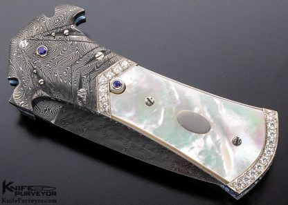 George Dailey Custom Knife Gentlemans Auto with Mother of Pearl and 34 Diamonds 25 Sapphires and Palladium Jerry Rados Blade - Image 6