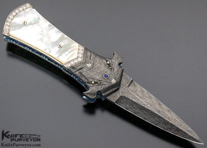 George Dailey Custom Knife Gentlemans Auto with Mother of Pearl and 34 Diamonds 25 Sapphires and Palladium Jerry Rados Blade - Image 3