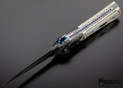 George Dailey Custom Knife Gentlemans Auto with Mother of Pearl and 34 Diamonds 25 Sapphires and Palladium Jerry Rados Blade - Image 7
