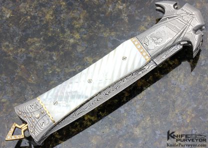 George Dailey Custom Knife Mother of Pearl and Turkish Twist Damascus Automatic Dagger - Image 3