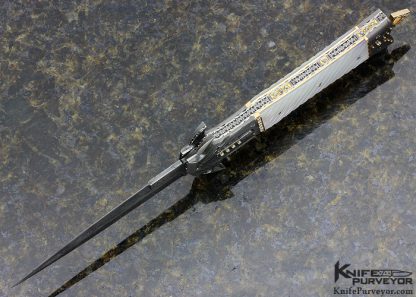 George Dailey Custom Knife Mother of Pearl and Turkish Twist Damascus Automatic Dagger - Image 4