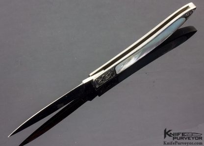 George Herron Custom Knife Engraved Mother of Pearl Interframe Little Gents Folder Slip Joint - Image 5