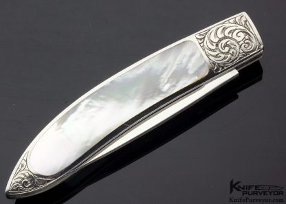 George Herron Custom Knife Engraved Mother of Pearl Interframe Little Gents Folder Slip Joint - Image 3