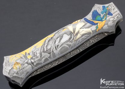 Joe Kious Custom Knife Giovanni Steduto "Creative Arts" Engraved Damascus Pocket Locket Automatic Lockback - Image 4
