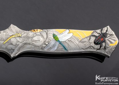 Joe Kious Custom Knife Giovanni Steduto "Creative Arts" Engraved Damascus Pocket Locket Automatic Lockback - Image 3