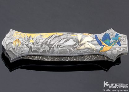 Joe Kious Custom Knife Giovanni Steduto "Creative Arts" Engraved Damascus Pocket Locket Automatic Lockback - Image 5
