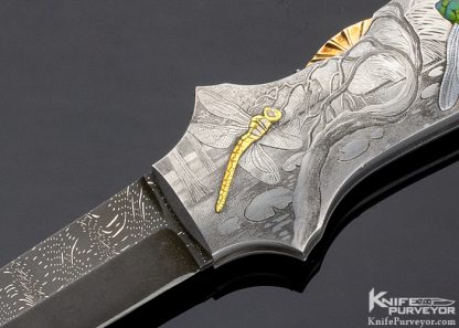 Joe Kious Custom Knife Giovanni Steduto "Creative Arts" Engraved Damascus Pocket Locket Automatic Lockback - Image 2