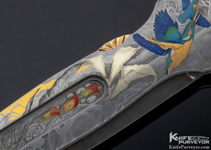 Joe Kious Custom Knife Giovanni Steduto "Creative Arts" Engraved Damascus Pocket Locket Automatic Lockback - Image 6