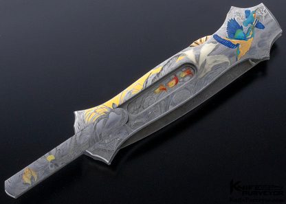 Joe Kious Custom Knife Giovanni Steduto "Creative Arts" Engraved Damascus Pocket Locket Automatic Lockback - Image 9