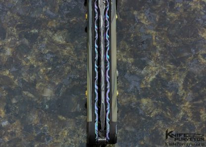 Glen Waters Custom Knife "Millennium" Carved Abalone & Devin Thomas Spiral Graph Damascus with 24Kt Gold Linerlock - Image 6