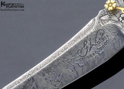 Glen Waters Custom Knife Sole Authorship Engraved Tanto with 24Kt Twisted Gold Wire Butterfly and Cherry Blossom Motif - Image 3
