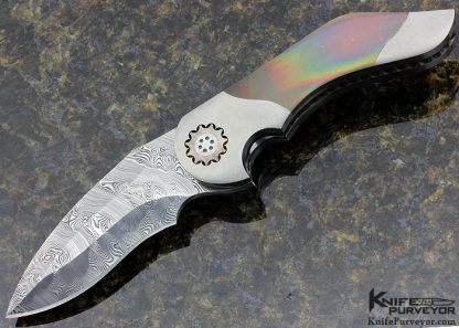 Glenn Are Hovin Custom Knife #4 Flame Colored Titanium and Damasteel Linerlock Flipper
