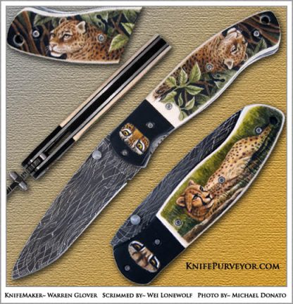 Warren Glover's Linerlock Scrimshawed by Wei Lonewolf