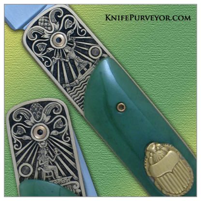 Bob Terzuola's Custom Knife: 18Kt Gold and Jade Engraved by Jon Robyn - Image 2