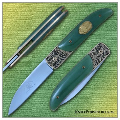 Bob Terzuola's Custom Knife: 18Kt Gold and Jade Engraved by Jon Robyn