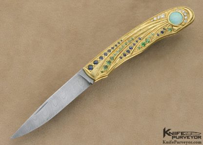 David Goldberg One of a Kind Custom Knife Jewel Encrusted 18Kt Gold Slip Joint