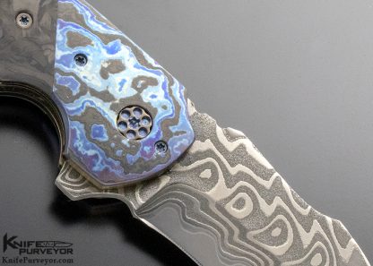 Greg Lightfoot Custom Knife JVO Design (Jared Van Otterloo) "Pit Boss" Damascus with Timascus and Marble Carbon Fiber - Image 4