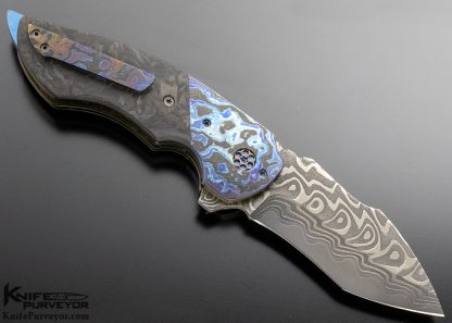 Greg Lightfoot Custom Knife JVO Design (Jared Van Otterloo) "Pit Boss" Damascus with Timascus and Marble Carbon Fiber - Image 3
