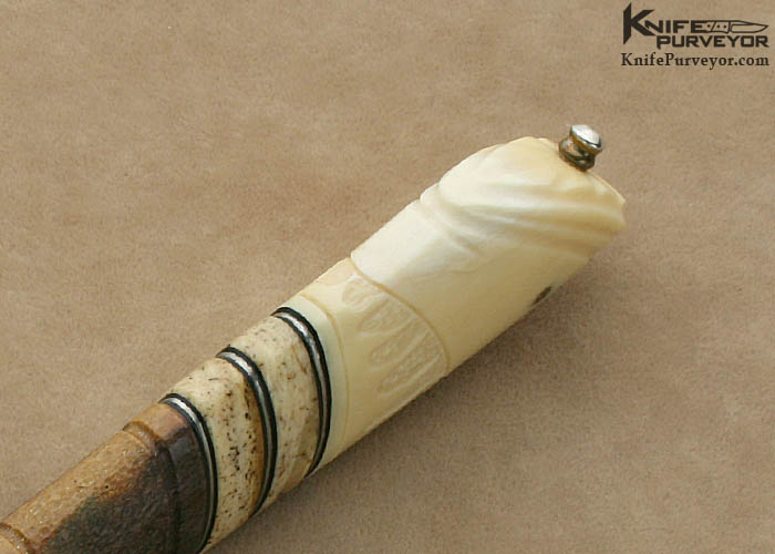 Greger Forselius Custom Knife Vladic Daniluk Mosaic Damascus and Carved Warthog Tusk & Oosic Fighter - Image 8