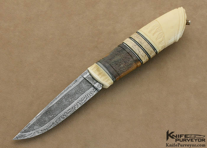Greger Forselius Custom Knife Vladic Daniluk Mosaic Damascus and Carved Warthog Tusk & Oosic Fighter