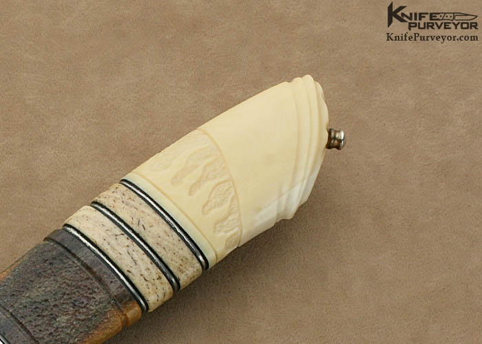 Greger Forselius Custom Knife Vladic Daniluk Mosaic Damascus and Carved Warthog Tusk & Oosic Fighter - Image 3