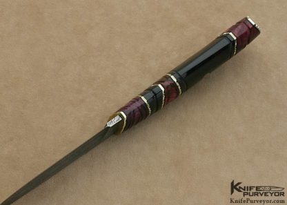 Greger Forselius Custom Knife Vladic Daniluk Mosaic Damascus, Dyed Burl and Black Buffalo Horn "Purple Haze" Hunter - Image 7