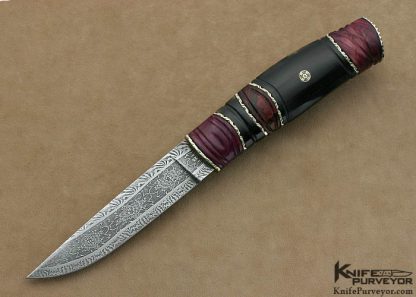 Greger Forselius Custom Knife Vladic Daniluk Mosaic Damascus, Dyed Burl and Black Buffalo Horn "Purple Haze" Hunter