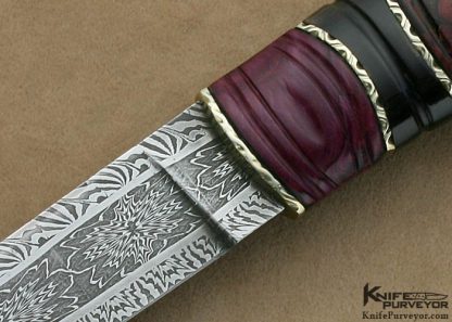 Greger Forselius Custom Knife Vladic Daniluk Mosaic Damascus, Dyed Burl and Black Buffalo Horn "Purple Haze" Hunter - Image 2