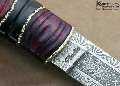 Greger Forselius Custom Knife Vladic Daniluk Mosaic Damascus, Dyed Burl and Black Buffalo Horn "Purple Haze" Hunter - Image 4