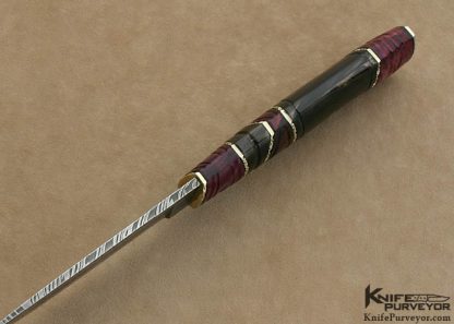 Greger Forselius Custom Knife Vladic Daniluk Mosaic Damascus, Dyed Burl and Black Buffalo Horn "Purple Haze" Hunter - Image 6