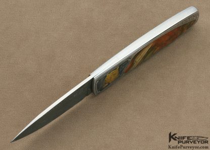 Scott Sawby Custom Knife Mike Norris San Mai Damascus & Carrisite Jasper Interframe Self Lock Scaled Down "Bittern" Engraved by Lee Griffiths - Image 5
